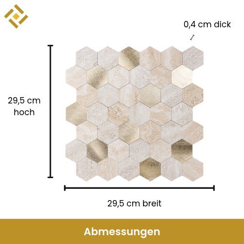 Mosaikfliesen beige gold Maße: 29,5 cm hoch, 29,5 cm breit, 0,4 cm dick
