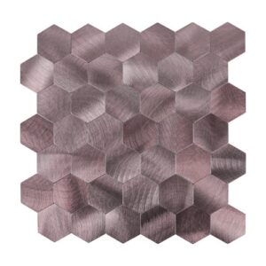 Mosaikfliesen lila in Lavendel, Hexagon aus gebürstetem Aluminium
