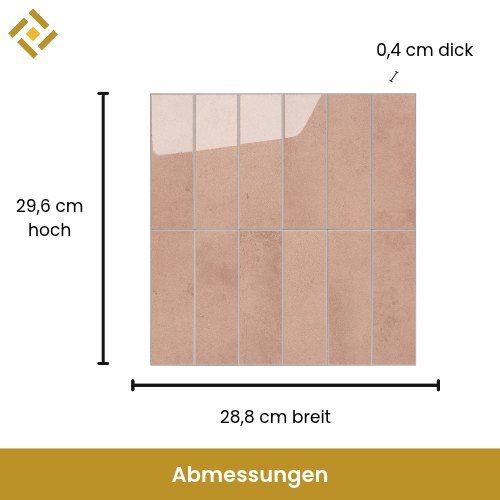 Pastellrosa Fliesen Maße: 29,6 cm hoch, 28,8 cm breit, 0,4 cm dick